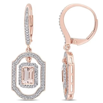 925 brincos do punho do Morganite de Platedt do ouro de Sterling Silver Round Shape Rose