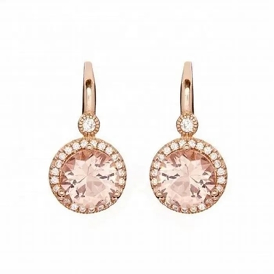 925 brincos do punho do Morganite de Platedt do ouro de Sterling Silver Round Shape Rose