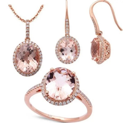 925 brincos do punho do Morganite de Platedt do ouro de Sterling Silver Round Shape Rose