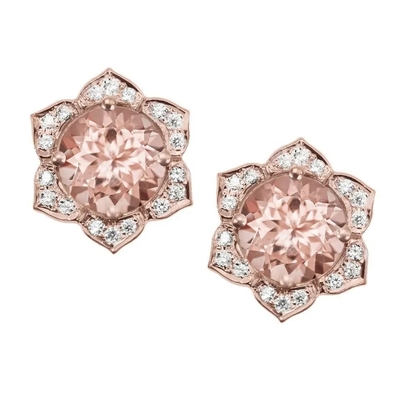 925 brincos do punho do Morganite de Platedt do ouro de Sterling Silver Round Shape Rose