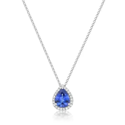 O projeto simples da colar de 925 Sterling Silver Elegant Sapphire CZ prefere para o presente das mulheres