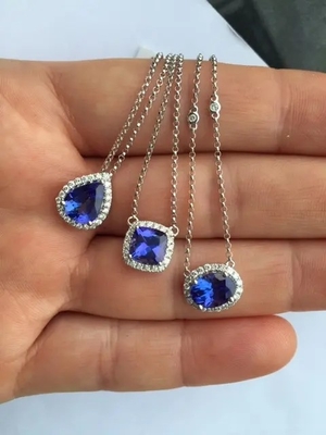 O projeto simples da colar de 925 Sterling Silver Elegant Sapphire CZ prefere para o presente das mulheres