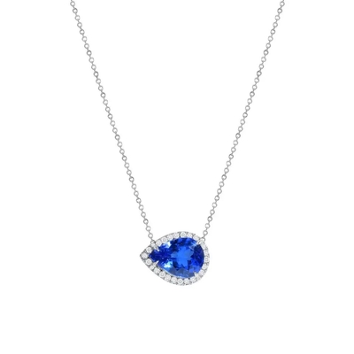 O projeto simples da colar de 925 Sterling Silver Elegant Sapphire CZ prefere para o presente das mulheres