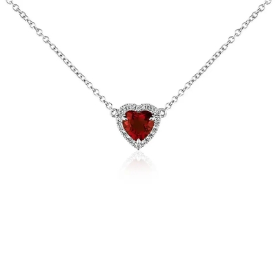 o coração do ouro 14K branco deu forma a Garnet Pendant Necklace, pequeno Sapphire Chain Necklace