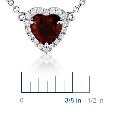 o coração do ouro 14K branco deu forma a Garnet Pendant Necklace, pequeno Sapphire Chain Necklace