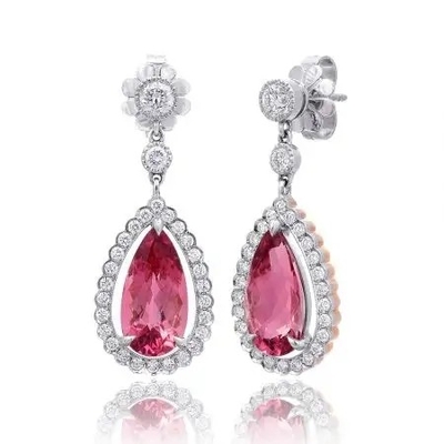 A pera natural chapeada do ouro S925 amarelo deu forma ao halo cor-de-rosa CZ dos brincos da turmalina