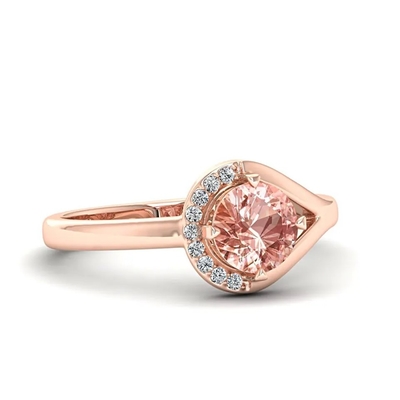Morganite cor-de-rosa natural no centro Ring Band de prata S925 de Rose Gold Plated Round Cut