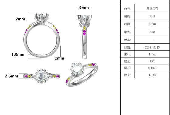 1.30CT as mulheres brancas do acoplamento de Moissanite e de Sapphire Platineve Diamonds Jewelry soam