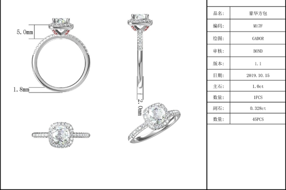 O quadrado cortou o ouro nupcial do diamante do quadrado de Moissanite das mulheres com aliança de casamento romântica de prata