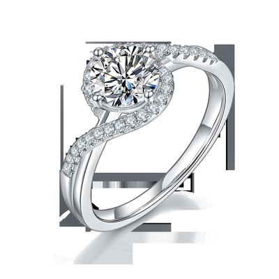Anel de noivado de ajuste brilhante simples do casamento da torção da fita de Moissanite do corte de círculo da infinidade das mulheres da chegada S925