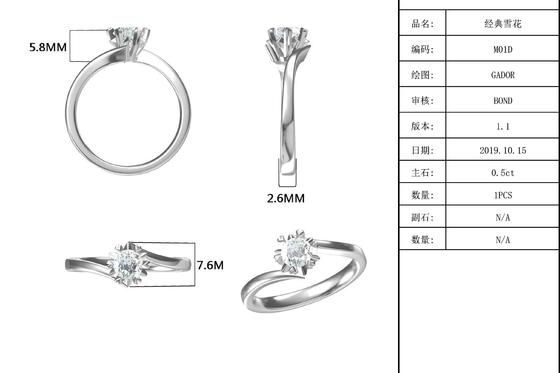 Senhora 9k em volta do anel aberto da prata da joia da grandiosidade da forma de 7.5mm Moissanite