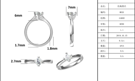 9K com a senhora minimalista Ring da joia de prata de Moissanite do mosaico