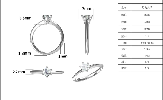 9K com corte de prata Moissanite branco Diamond Minimalist Wedding Jewelry do anel