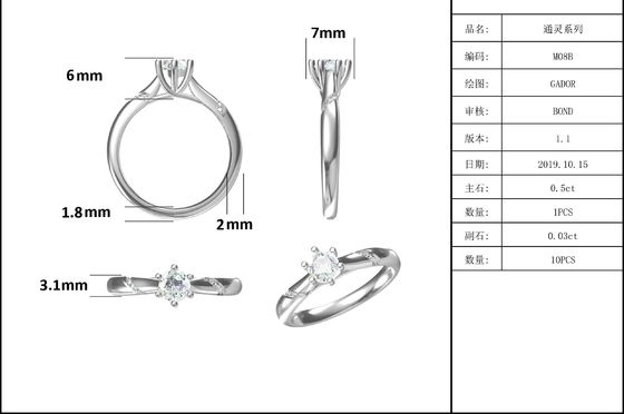 Joia por atacado 925 Sterling Silver Moissanite feito sob encomenda Ring Engagement de Moissanite