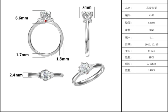 Joia chapeada original das mulheres de Ring Custom Moissanite Ring Engagement do ouro branco do estilo da flor