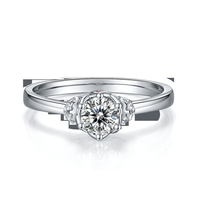 Joia chapeada original das mulheres de Ring Custom Moissanite Ring Engagement do ouro branco do estilo da flor