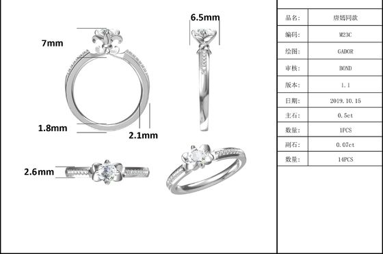 A flor cortou o ouro branco Ring Moissanite Engagement de Ring Unique 14KN do acoplamento de Moissanite   Anel