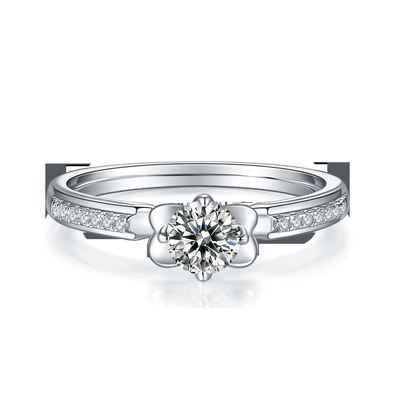 A flor cortou o ouro branco Ring Moissanite Engagement de Ring Unique 14KN do acoplamento de Moissanite   Anel