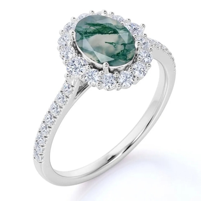 Anel natural da fábrica do projeto de Moss Agate Rings Top Quality da joia branca original de S925 Rose Gold Plated Round Cut CZ