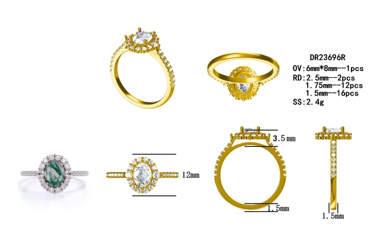 Anel natural da fábrica do projeto de Moss Agate Rings Top Quality da joia branca original de S925 Rose Gold Plated Round Cut CZ