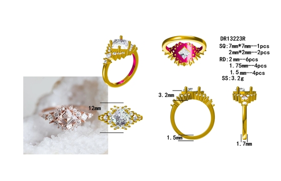 O ouro de 925 Sterling Silver Fascination Pretty Rose chapeou o halo efervescente fino Ring Set do Morganite