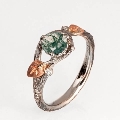 O círculo 925 verde de prata deu forma à aliança de casamento original da venda de Moss Crystal Meaning Agate Jewelry For