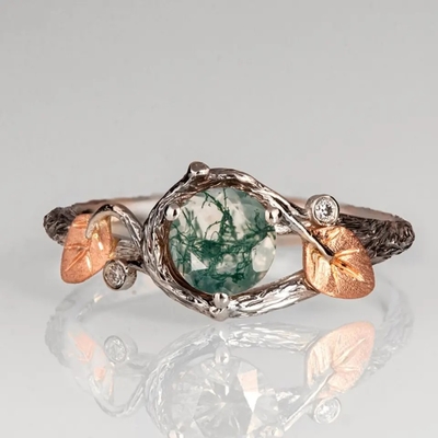 O círculo 925 verde de prata deu forma à aliança de casamento original da venda de Moss Crystal Meaning Agate Jewelry For