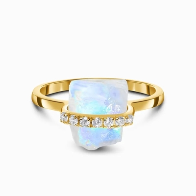 Anel de noivado do casamento da joia de pedra preciosa de 925 Sterling Silver Natural Raw Stone Moonstone