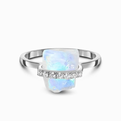Anel de noivado do casamento da joia de pedra preciosa de 925 Sterling Silver Natural Raw Stone Moonstone