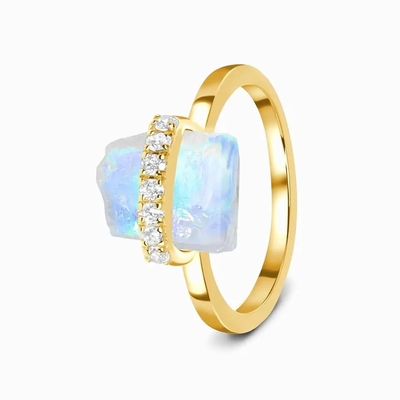 Anel de noivado do casamento da joia de pedra preciosa de 925 Sterling Silver Natural Raw Stone Moonstone