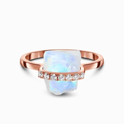 Anel de noivado do casamento da joia de pedra preciosa de 925 Sterling Silver Natural Raw Stone Moonstone