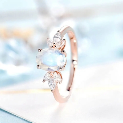 As mulheres 925 Sterling Silver Bridal Marquise Jewelry do ouro de Rosa lapidaram o acoplamento oval Ring For Women de Moonstone do corte