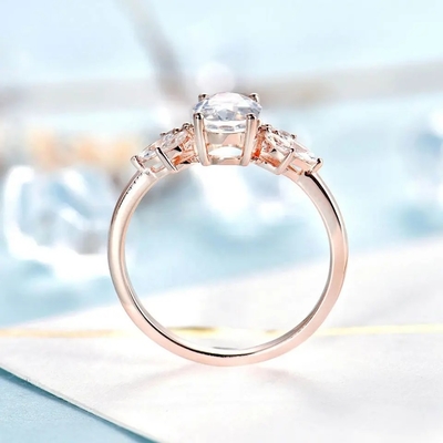 As mulheres 925 Sterling Silver Bridal Marquise Jewelry do ouro de Rosa lapidaram o acoplamento oval Ring For Women de Moonstone do corte