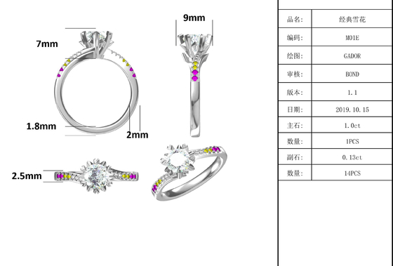 1.30CT as mulheres brancas do acoplamento da joia de Moissanite e de Sapphire Platineve CZ soam