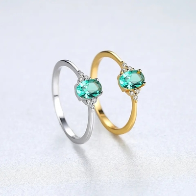 CZ delicada Emerald Jewelry Ring Simple delicado 925 Sterling Silver