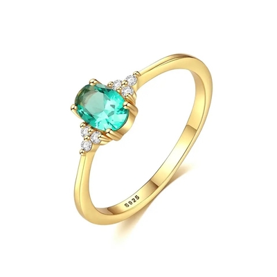 CZ delicada Emerald Jewelry Ring Simple delicado 925 Sterling Silver