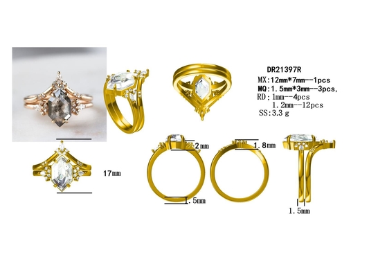 O hexágono cortou o sal e a pimenta CZ Moissanite 925 Ring Curved Matching de prata
