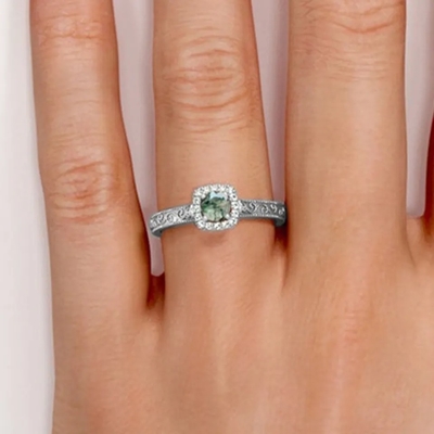 Joia verde azul do vintage S925 Moss Agate Ring 14K Rose Gold Plated White CZ
