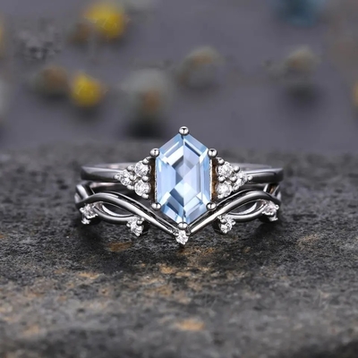 Quartzo Ring Real Green Moss Agate de Sterling Silver Hexagon Cut Natural do acoplamento 925