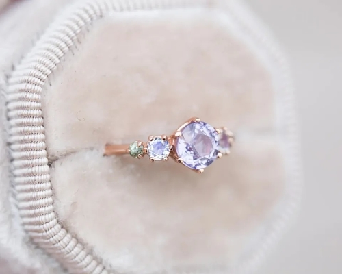 Anel natural de quartzo da alfazema, 925 anel de pedra de Sterling Silver Rose Gold Plated cinco