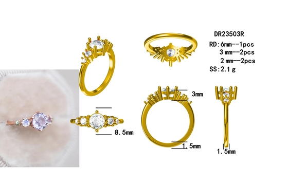 Anel natural de quartzo da alfazema, 925 anel de pedra de Sterling Silver Rose Gold Plated cinco