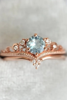 S925 delicados Rose Gold Plated Natural Round dão forma à água-marinha Ring Women Jewelry