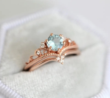 S925 delicados Rose Gold Plated Natural Round dão forma à água-marinha Ring Women Jewelry