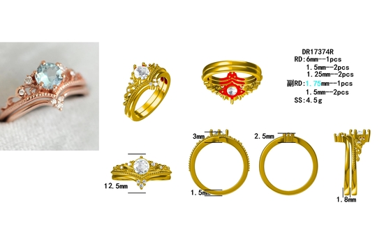 S925 delicados Rose Gold Plated Natural Round dão forma à água-marinha Ring Women Jewelry
