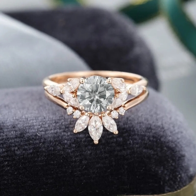 Anel de prata de Moissanite Ring Rose Gold Gray Moissanite Engagement Ring Set Marquise Cut Bridal da joia 925