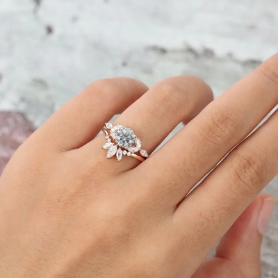 Anel de prata de Moissanite Ring Rose Gold Gray Moissanite Engagement Ring Set Marquise Cut Bridal da joia 925
