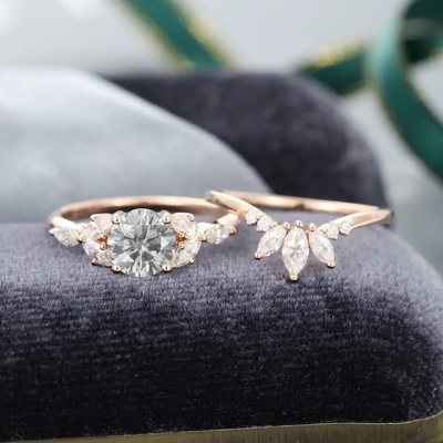 Anel de prata de Moissanite Ring Rose Gold Gray Moissanite Engagement Ring Set Marquise Cut Bridal da joia 925