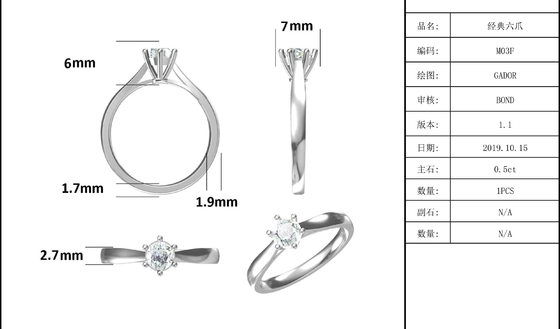 Prata minimalista Ring Round Cut White Moissanite CZ da joia 9K do casamento