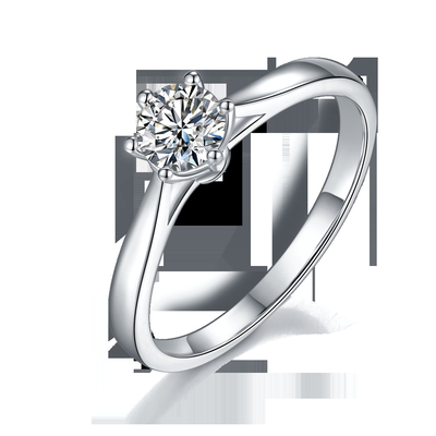 Prata minimalista Ring Round Cut White Moissanite CZ da joia 9K do casamento