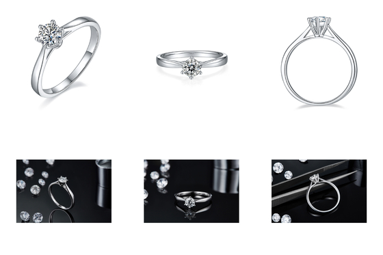 Prata minimalista Ring Round Cut White Moissanite CZ da joia 9K do casamento